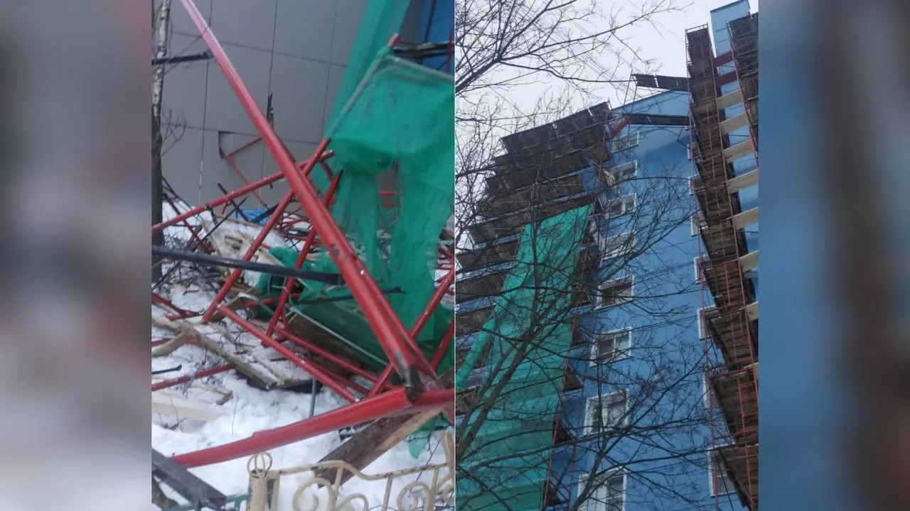 СК опубликовал кадры с места крушения строительных лесов в Краснознаменске
