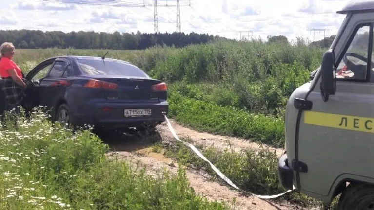 Лесничие Подмосковья помогли вытащить автомобиль, застрявший на дороге после дождя