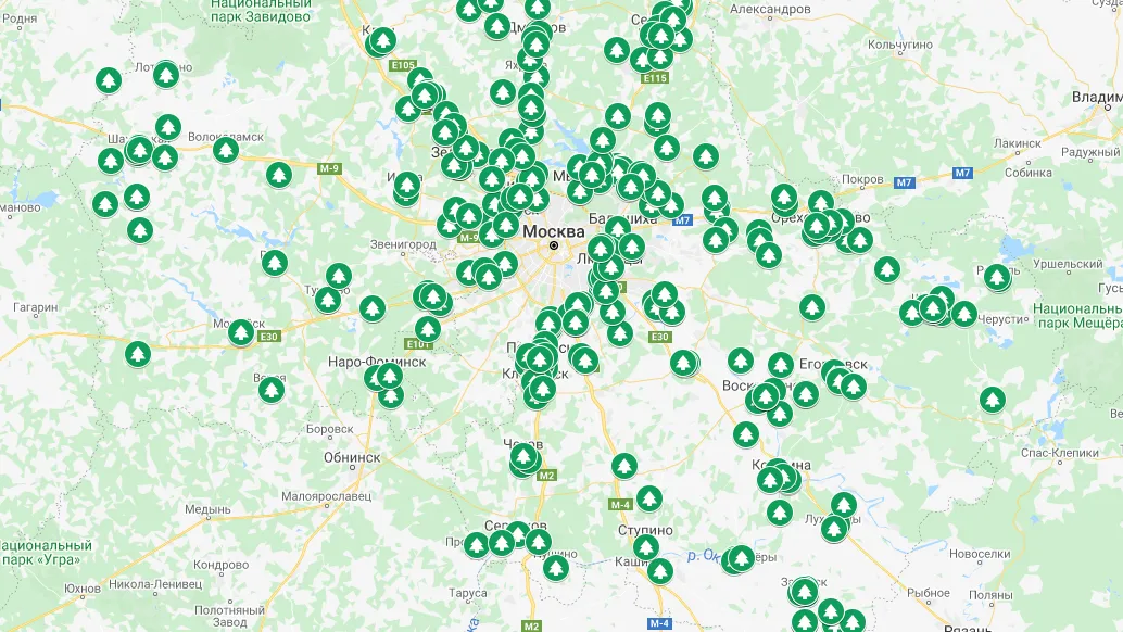 Куда сдать живую елку в Подмосковье в 2020 году. Карта