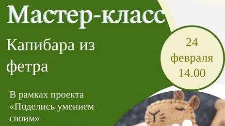 Занятие по шитью капибары проведут 24 февраля в Дороховской библиотеке Рузского округа