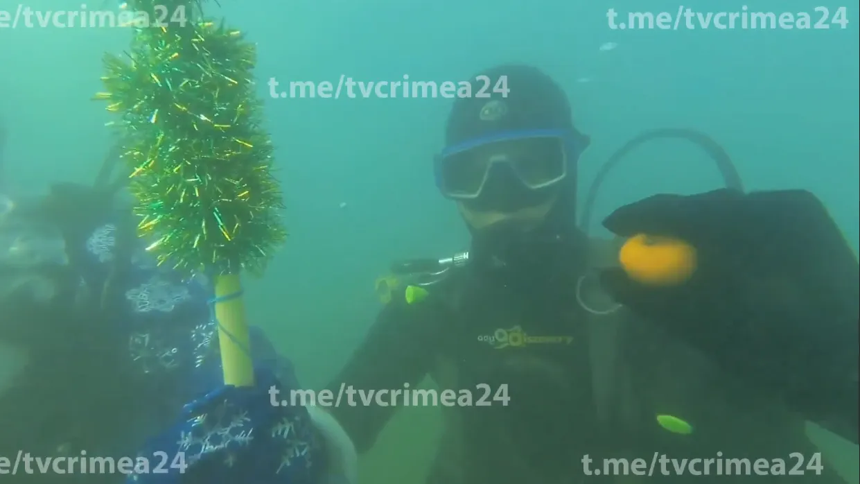 Дайверы установили елку в Крыму на дне Черного моря