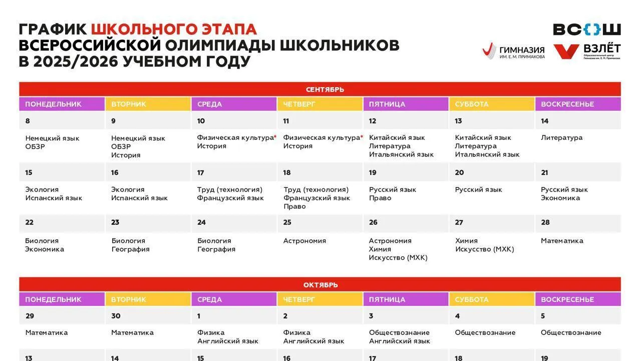 Школьный этап Всероссийской олимпиады стартует 8 сентября