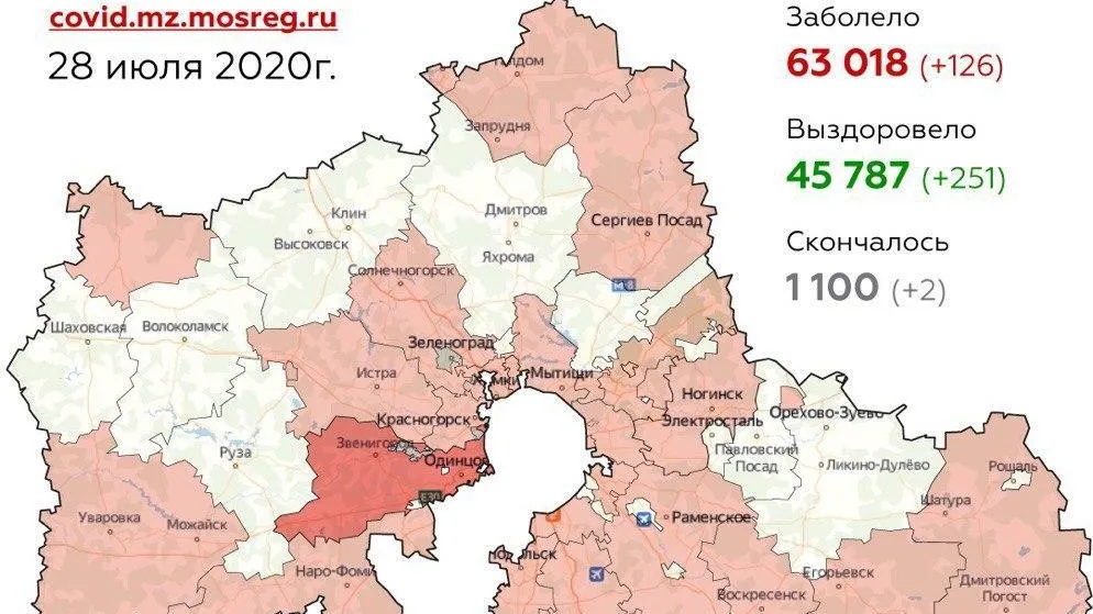 Больше всего новых случаев Covid‑19 в Подмосковье выявили в Одинцове