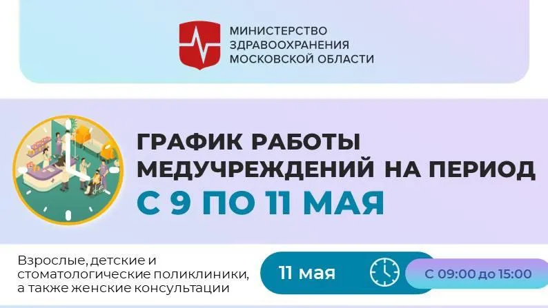 Минздрав Подмосковья утвердил график работы медучреждений на 9–11 мая