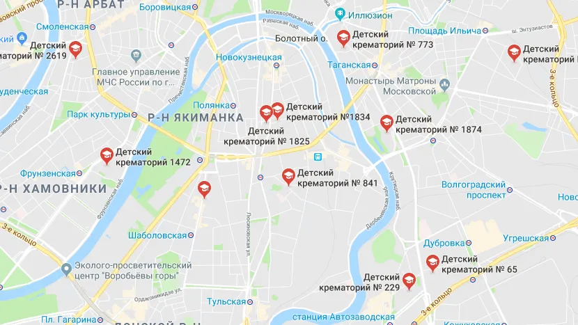 Московские детсады на картах Google превратились в крематории