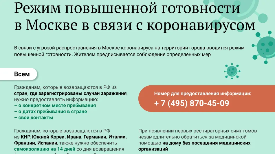 Режим повышенной готовности в связи с коронавирусом в Москве