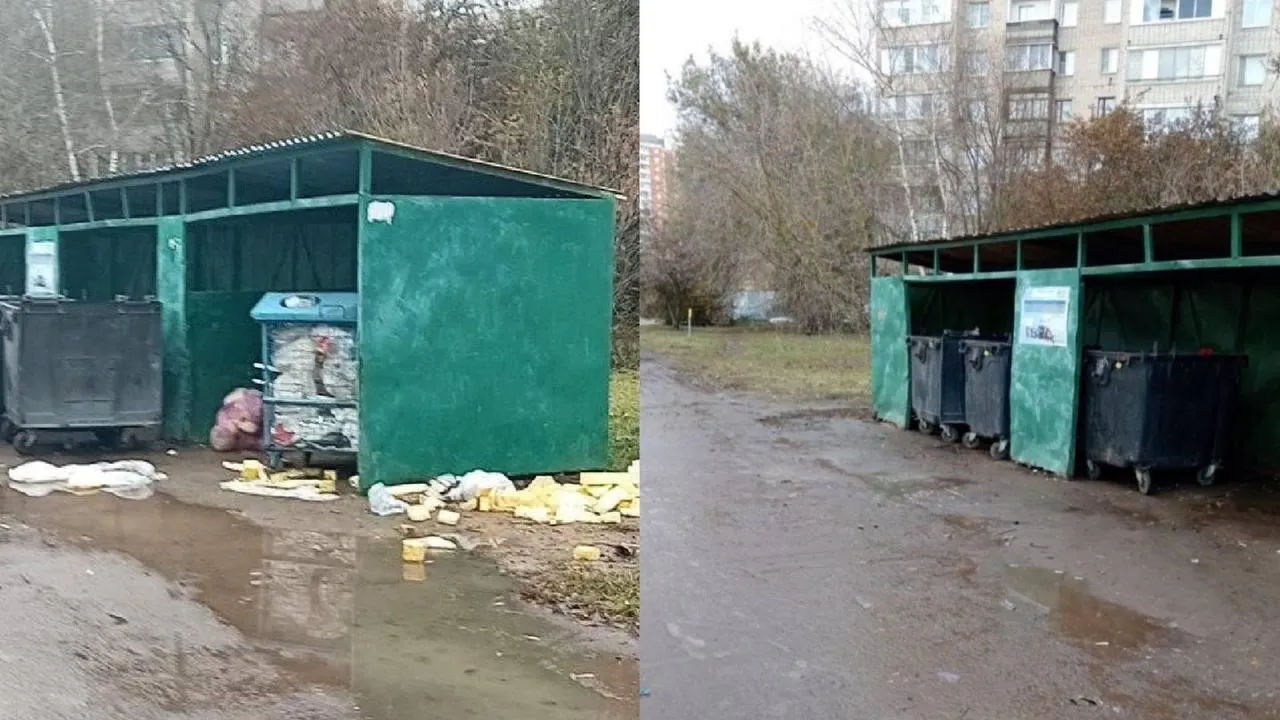 В Лобне навели порядок на контейнерной площадке на улице Ленина