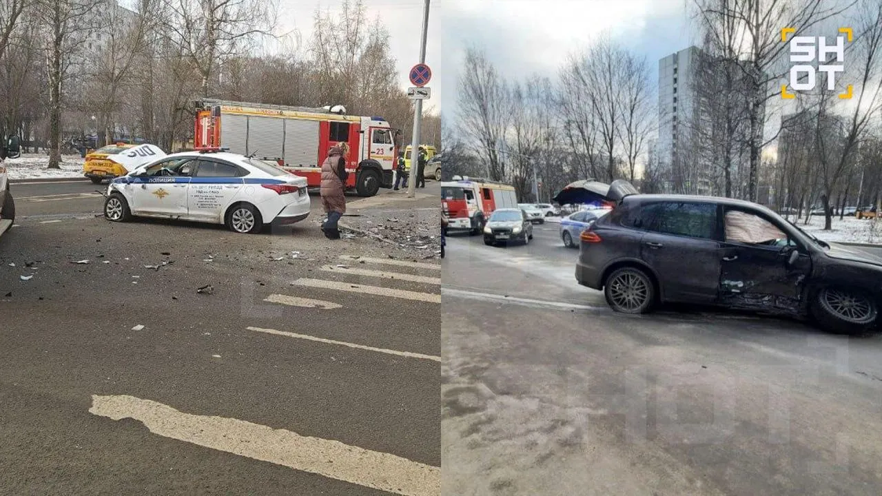 Porsche жены актера Дениса Матросова столкнулся с машиной ДПС в Москве