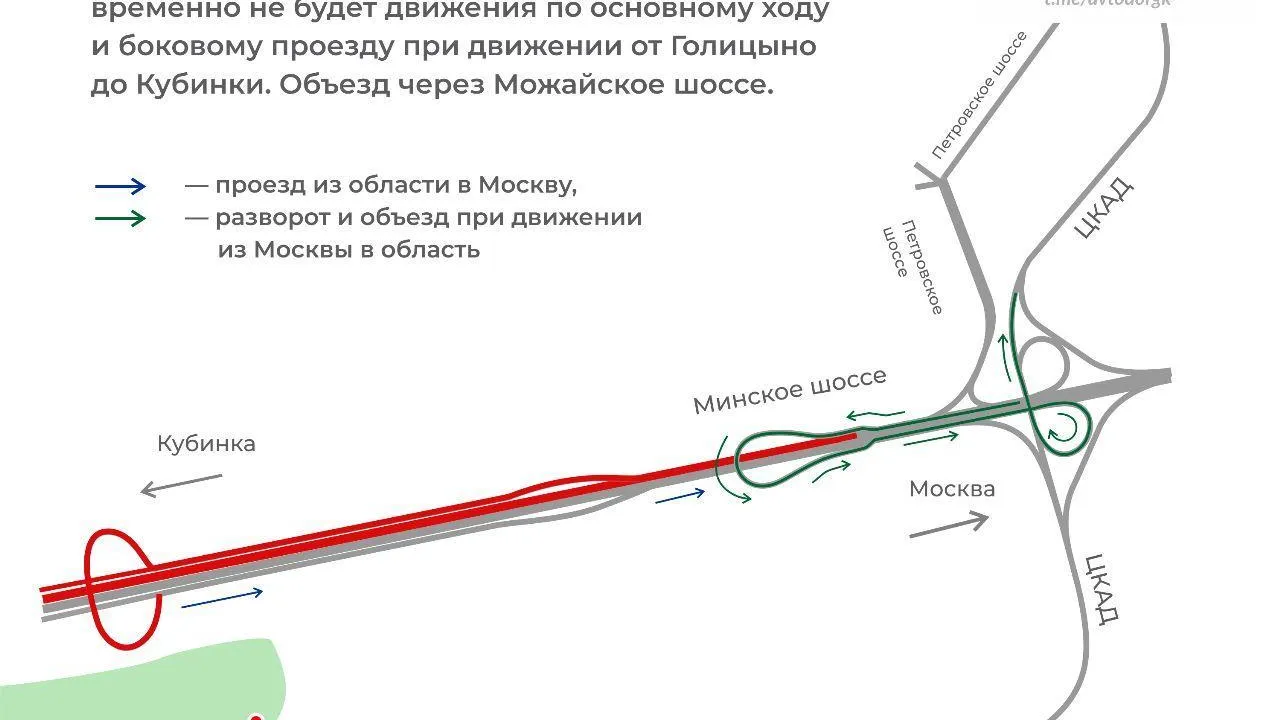 В ночь на 22 апреля на участке М‑1 «Беларусь» в Одинцове ограничат движение транспорта