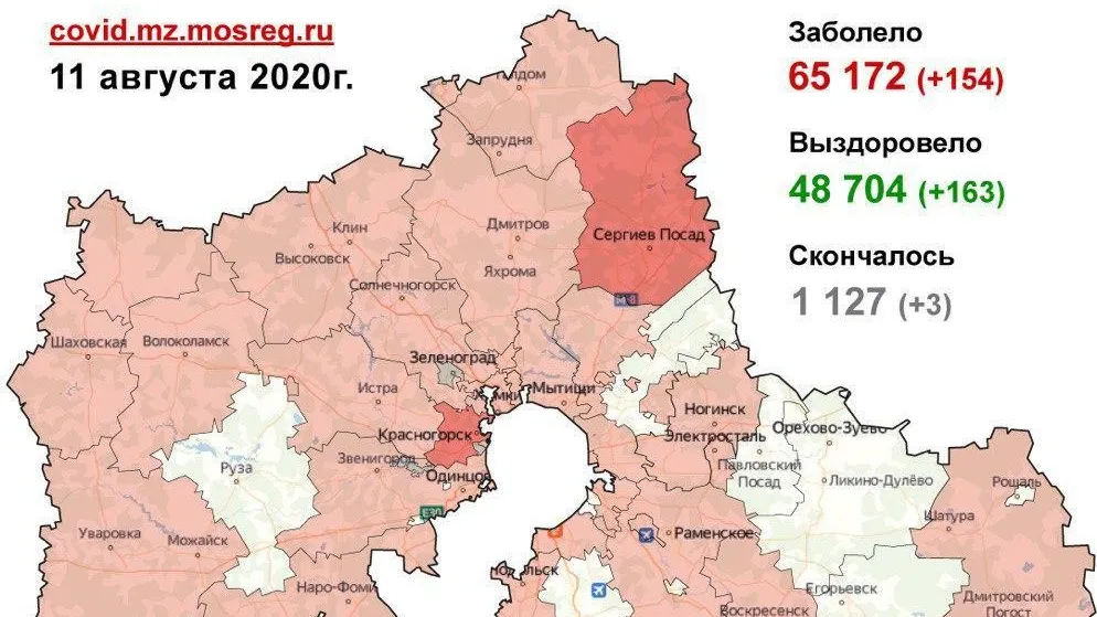 В 22 округах Подмосковья за сутки не выявили новых случаев Covid‑19