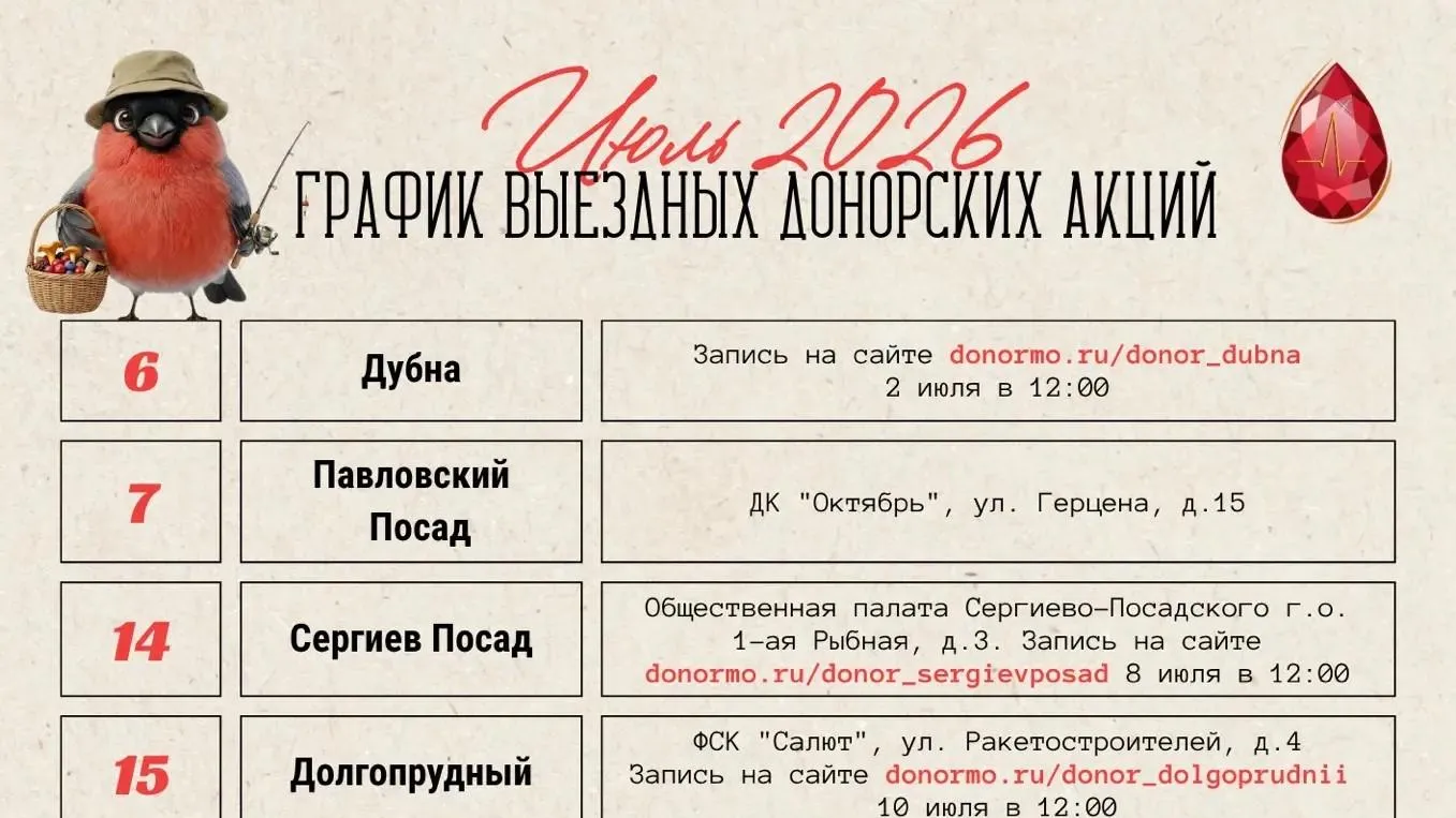 В Подмосковье центр крови проведет 13 выездных акций в июле