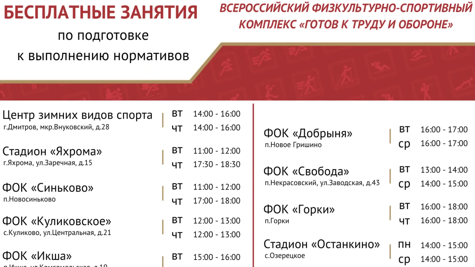 Жителей Дмитрова приглашают на занятия по подготовке к сдаче нормативов ГТО