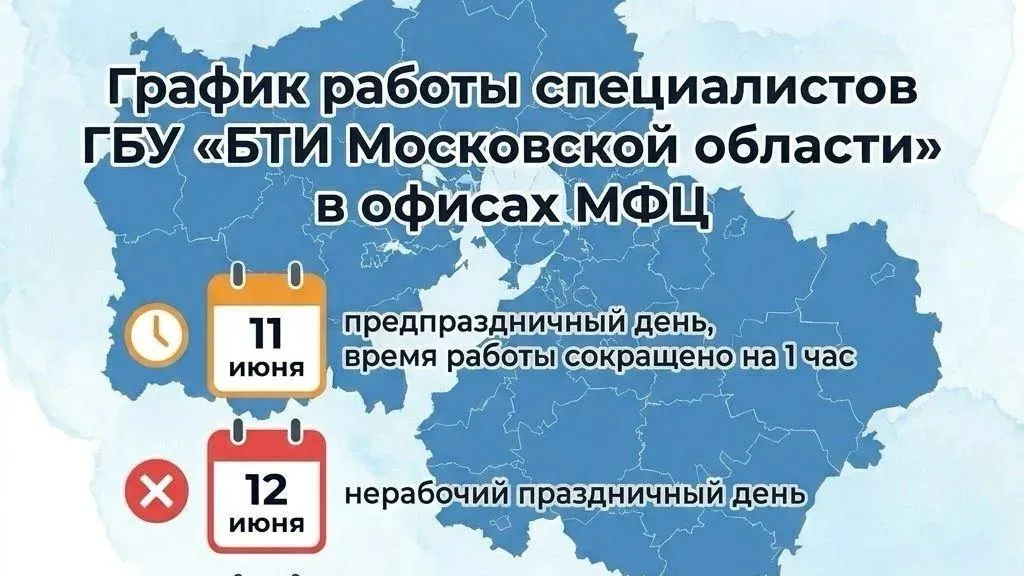 БТИ Подмосковья изменит график работы в МФЦ 11–13 июня