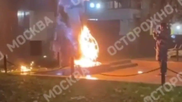 «Осторожно, Москва»: опубликовано видео поджога венков у мемориала в Климовске
