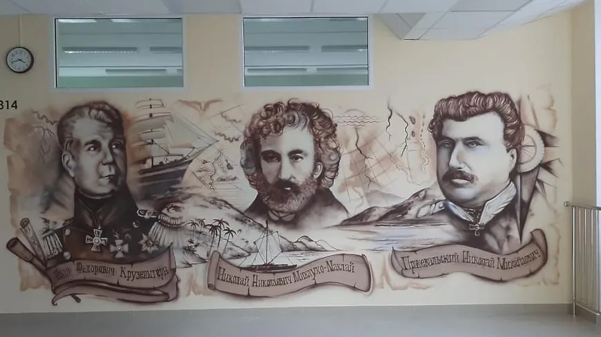 Подольские художники изобразили Станиславского и Чехова на стенах новой школы Климовска
