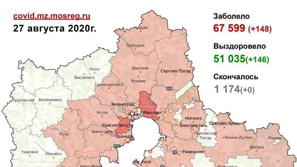 В 25 округах Подмосковья за сутки не выявили новых случаев Covid‑19