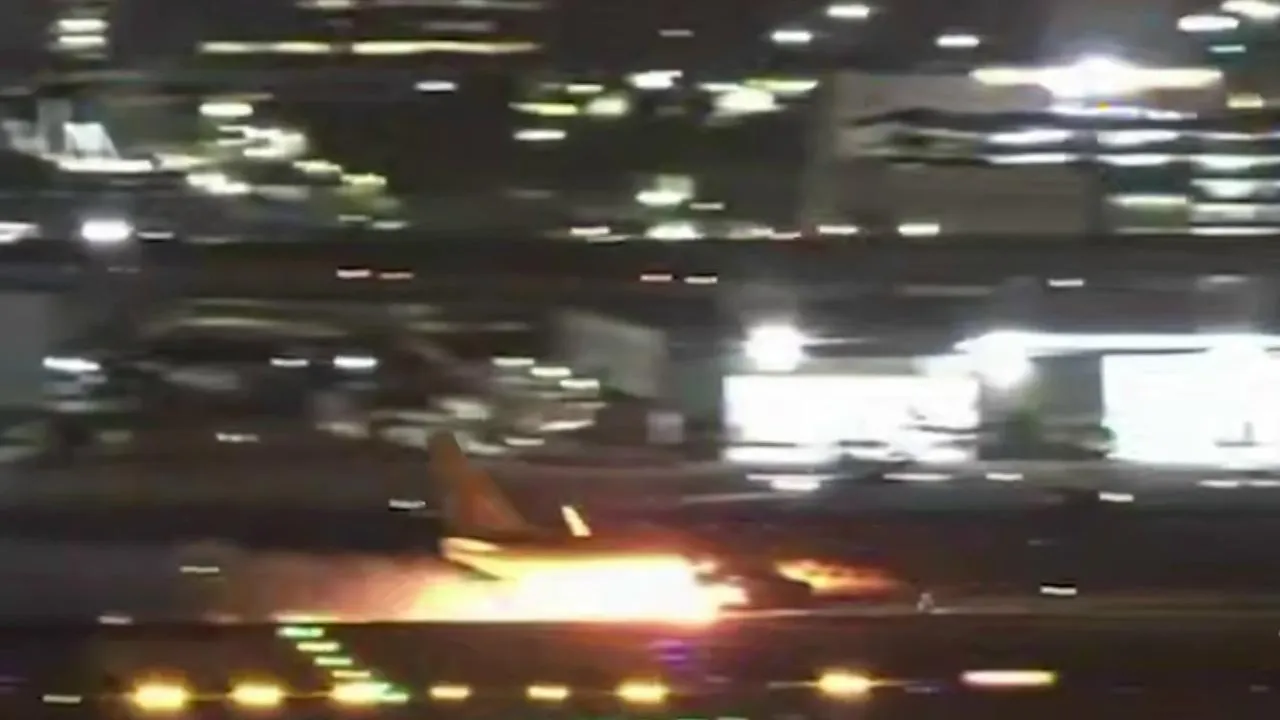 Огненная посадка Boeing 737 в аэропорту Лос-Анджелеса попала на видео