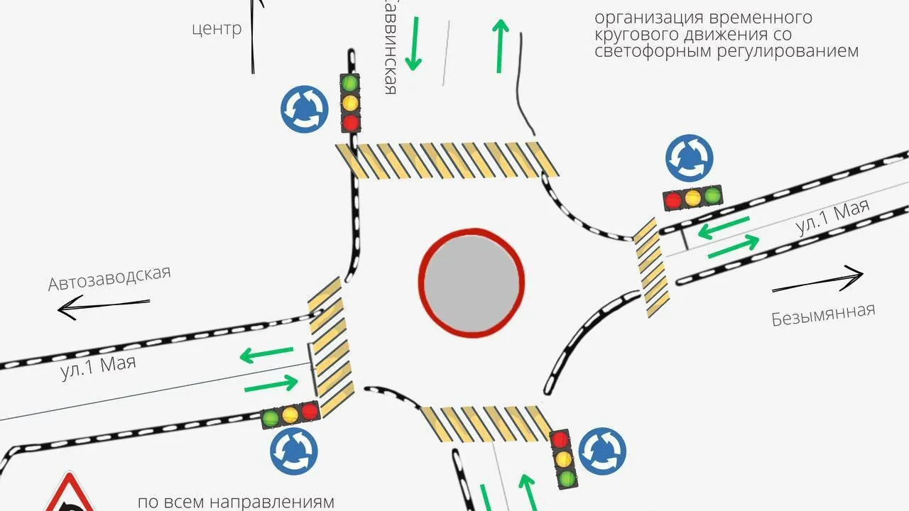В Балашихе на перекрестке улиц 1 Мая и Саввинской организовали временное круговое движение