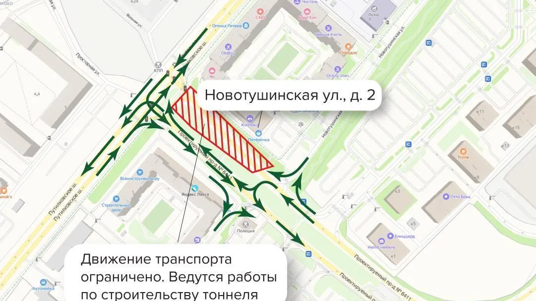 Схема движения транспорта изменится на Путилковском шоссе с 10 июля