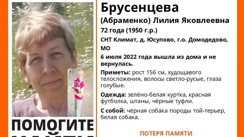 В Домодедове разыскивают пропавшую пожилую женщину