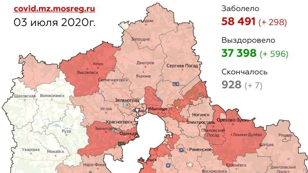 Названы округа‑лидеры Подмосковья по числу новых выявленных случаев коронавируса
