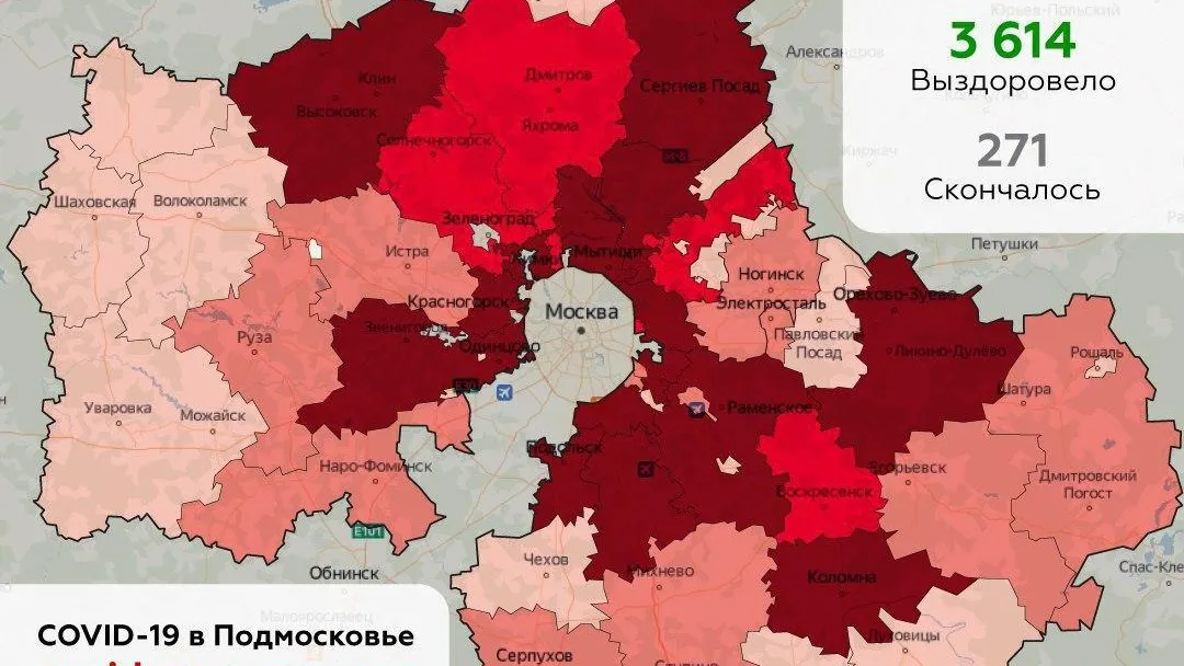 Стали известны округа Подмосковья с самым большим числом новых выявленных случаев Covid‑19