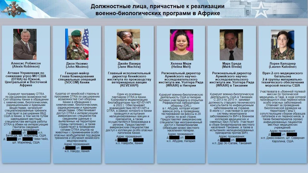 МО РФ показало граждан США, реализующих военно-биологические программы в Африке