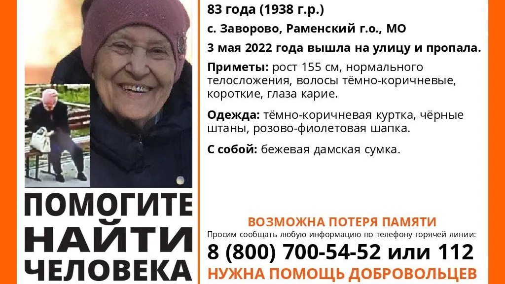 Пропавшую пенсионерку ищут в Раменском округе