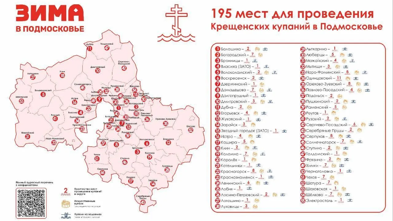 В Подмосковье будет оборудовано 195 мест для Крещенских купаний