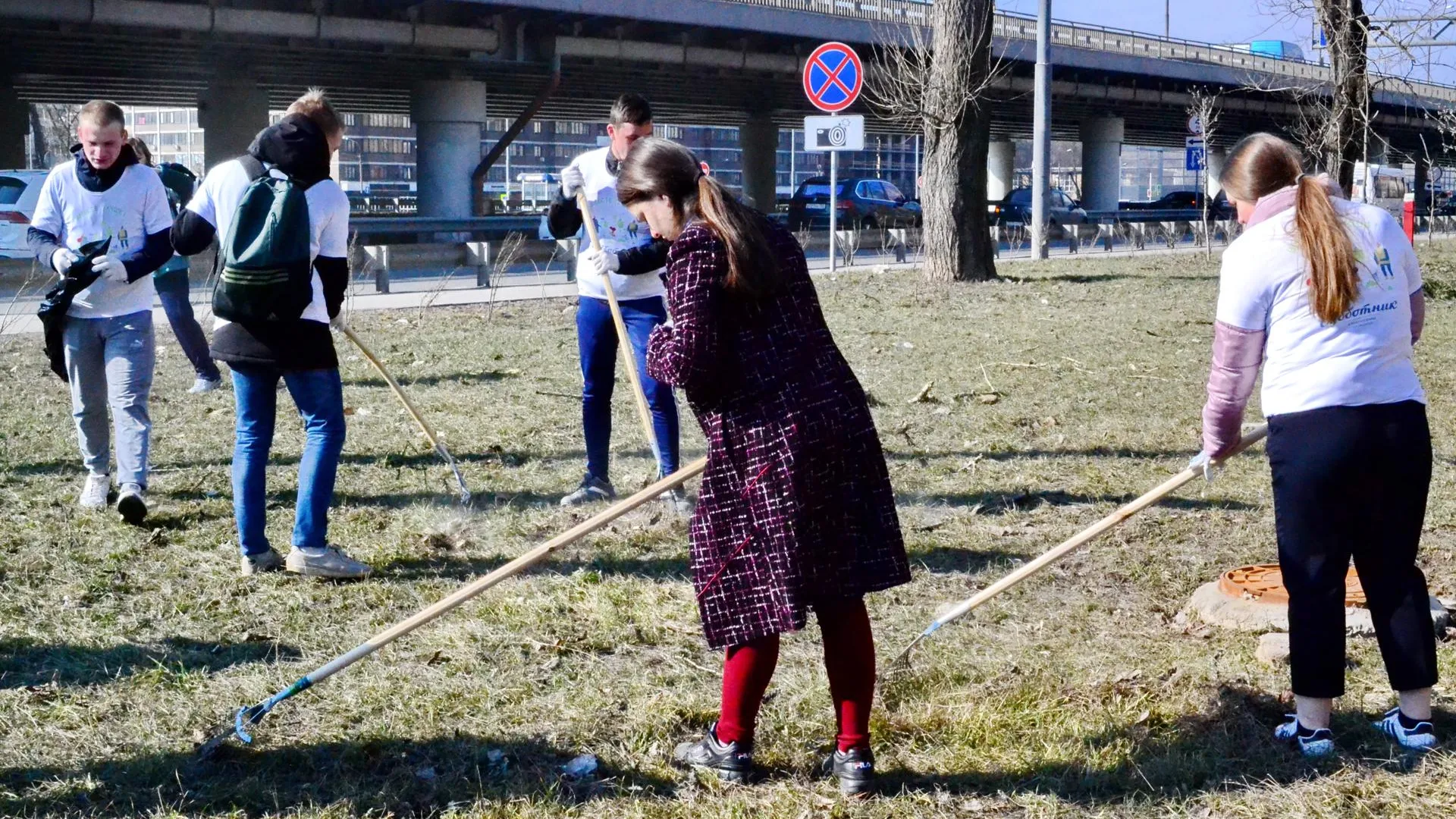Жители Балашихи убрали листву и мусор на территориях у Носовихинского и Горьковского шоссе