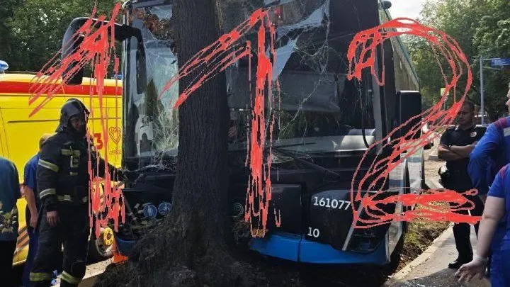 Следы крови и пассажиры на полу: кадры из автобуса, попавшего в ДТП на Каширке