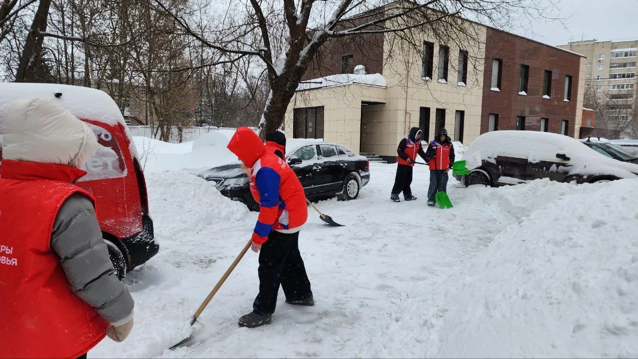 Волонтеры Подмосковья помогли расчистить снег у совета ветеранов в Домодедове