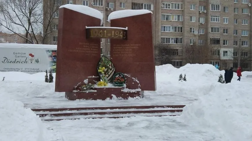 Активисты очистили от снега территорию у памятника «Защитникам Родины» в Подольске