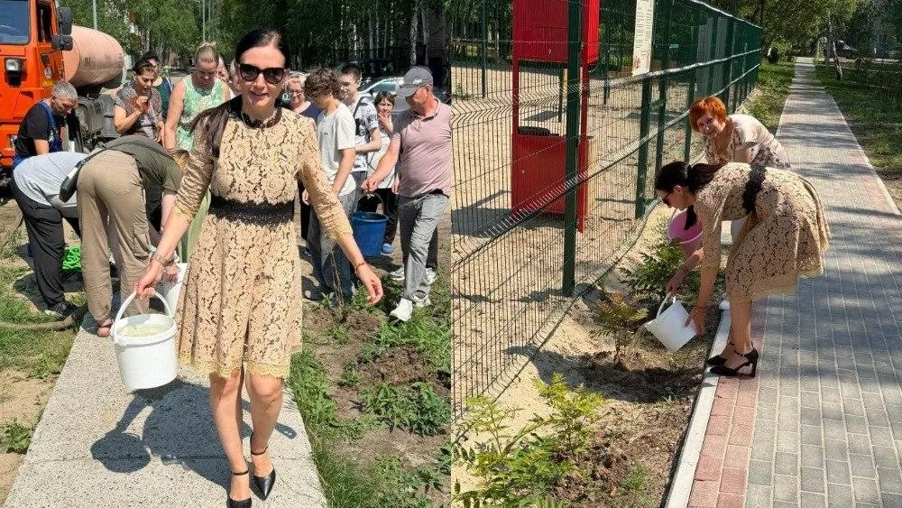 Депутат из Нижневартовска пришла на полив растений в платье и на каблуках