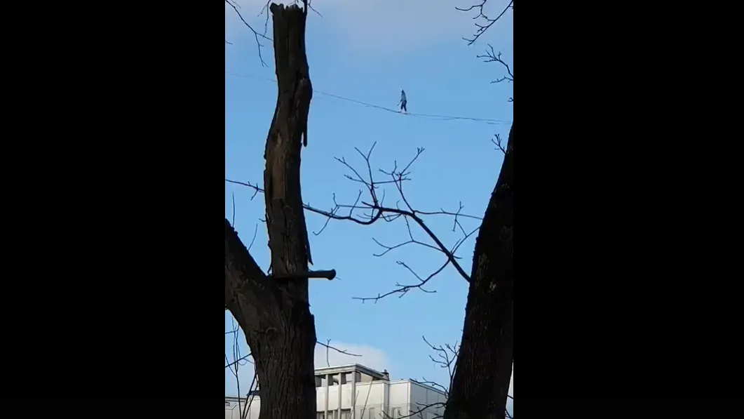 В Сети появилось видео с канатоходцем на проводах в Подольске